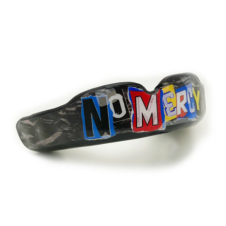 APEX No Mercy mouthguard ransom note letters for football, BJJ. MMA, sports, custom designed mouthguard by GuardLab